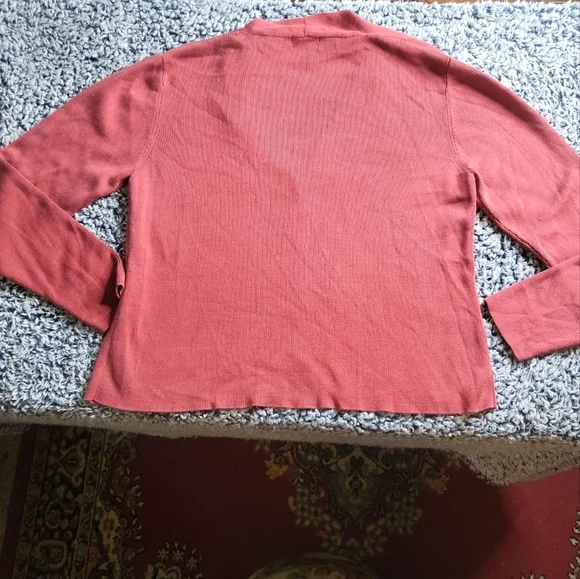 Womens L.L. Bean Sweater Cardi Silk Blend Burnt Red Cardigan Size M Indie Fall - Picture 8 of 11